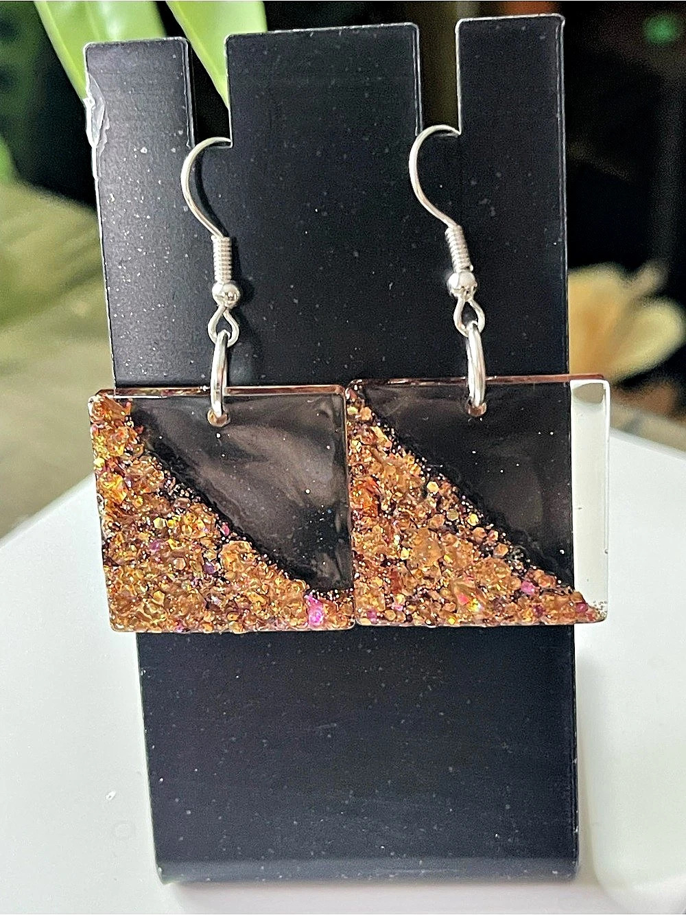 Geometric Brown & Gold Dangle Earrings NWT